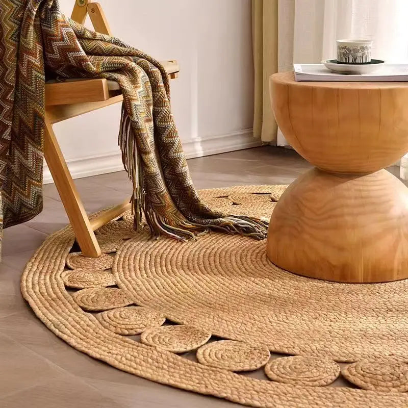 GreenWeave - Tapis Rond Tissé en Fibres Naturelles Durables