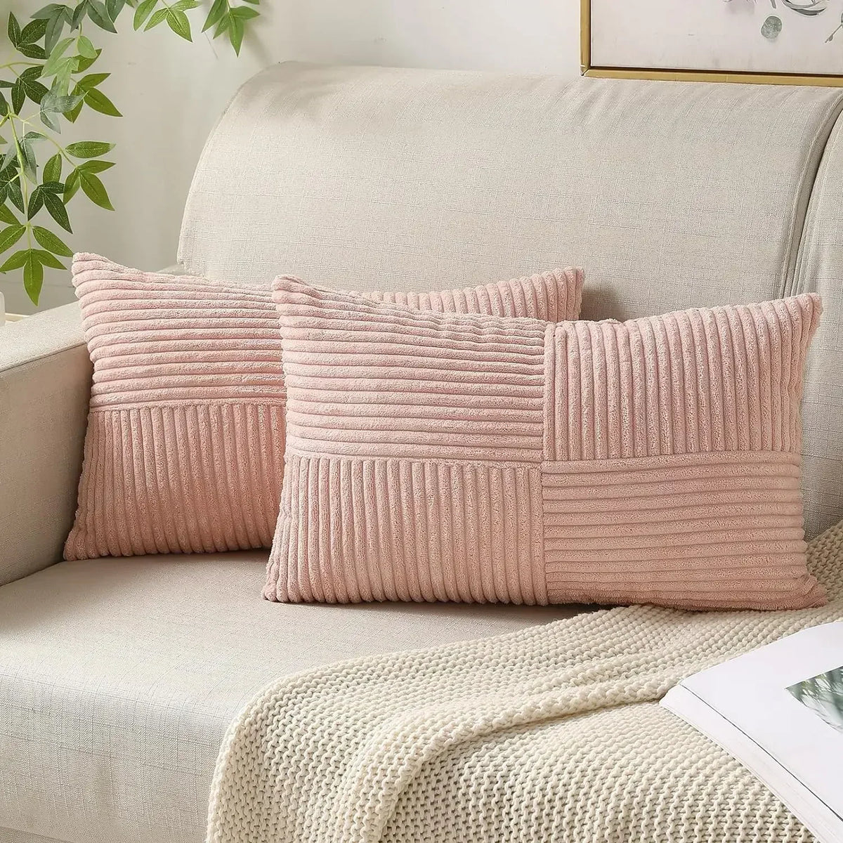 VelvetAura Cushion Covers - Striped Corduroy Velvet, Set of 2