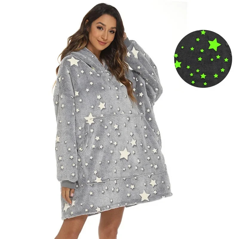 StarlightSnug - Star Print Flannel & Sherpa Hoodie
