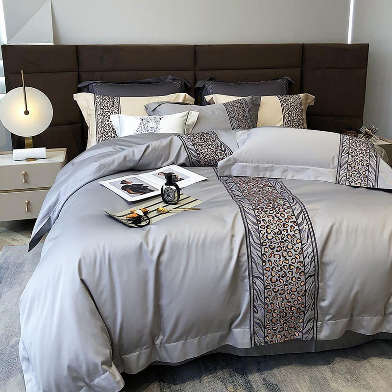Leopard Grey - 4-Piece Egyptian Cotton Duvet Cover Set