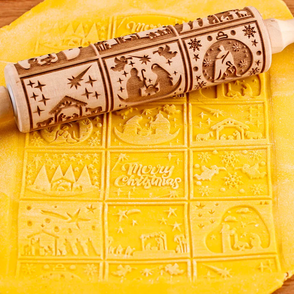 RoulNoel - Festive Wooden Christmas Rolling Pin