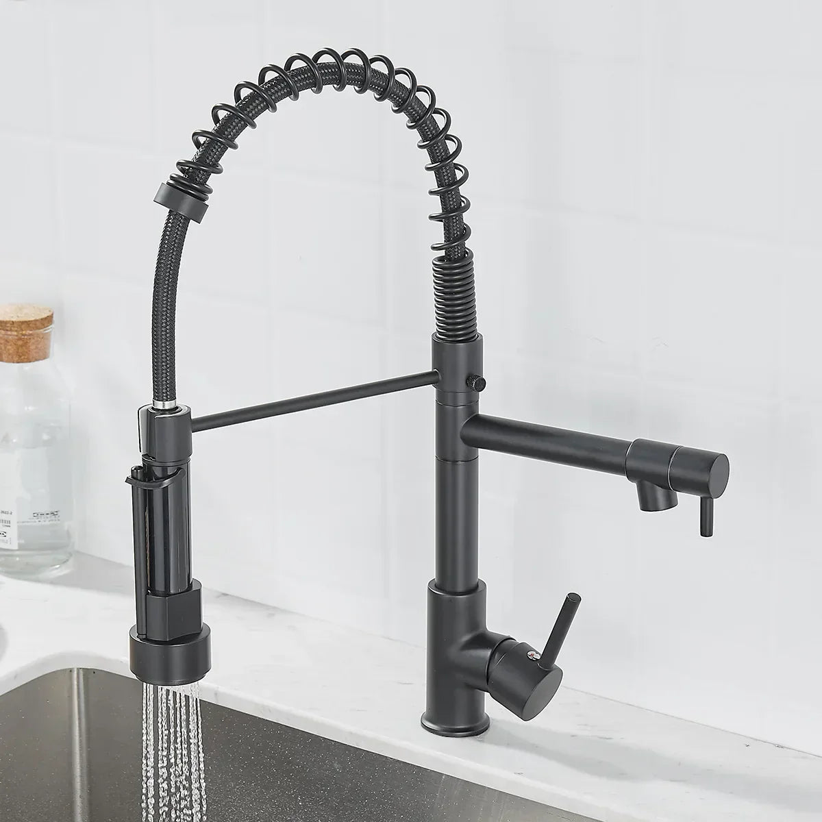DualFlow - Black and Gold Dual-Spout Brass Kitchen Faucet