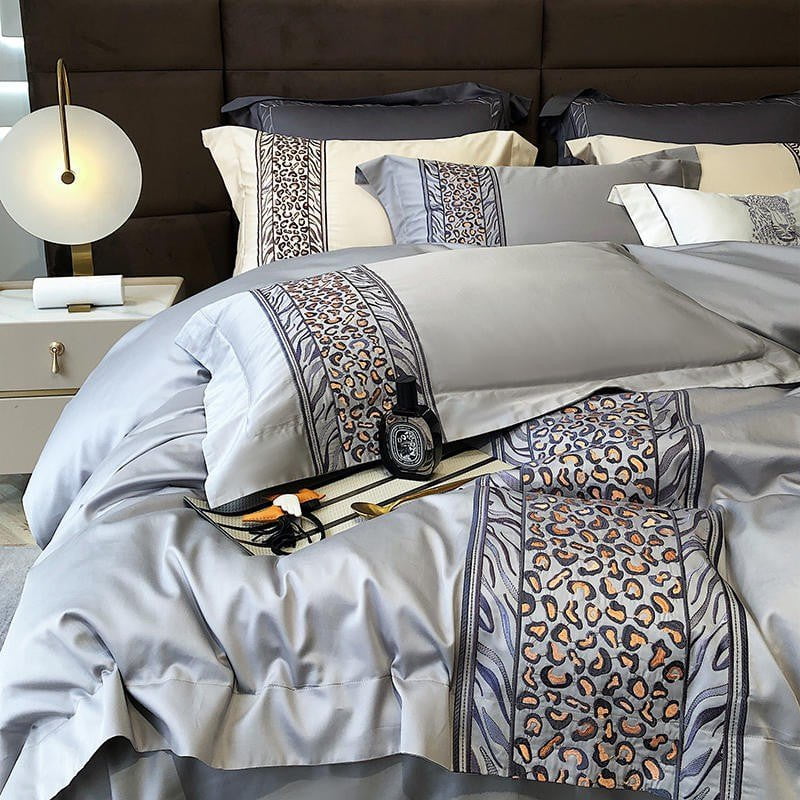 Leopard Grey - 4-Piece Egyptian Cotton Duvet Cover Set