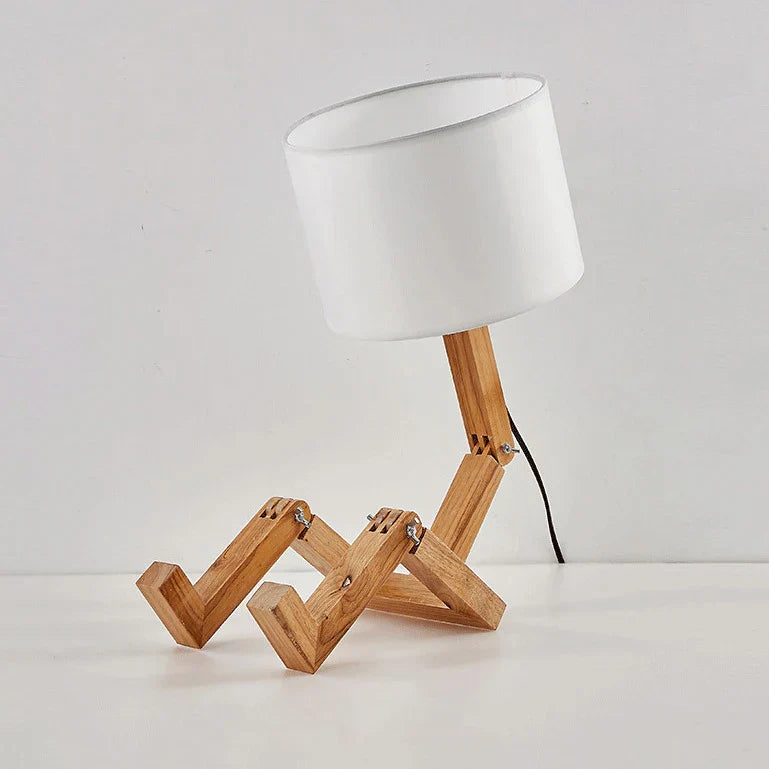 Wooden Robot Lamp - Playful Table Lamp for Desk and Kids' Room