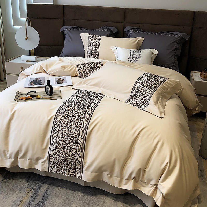 Leopard Grey - 4-Piece Egyptian Cotton Duvet Cover Set