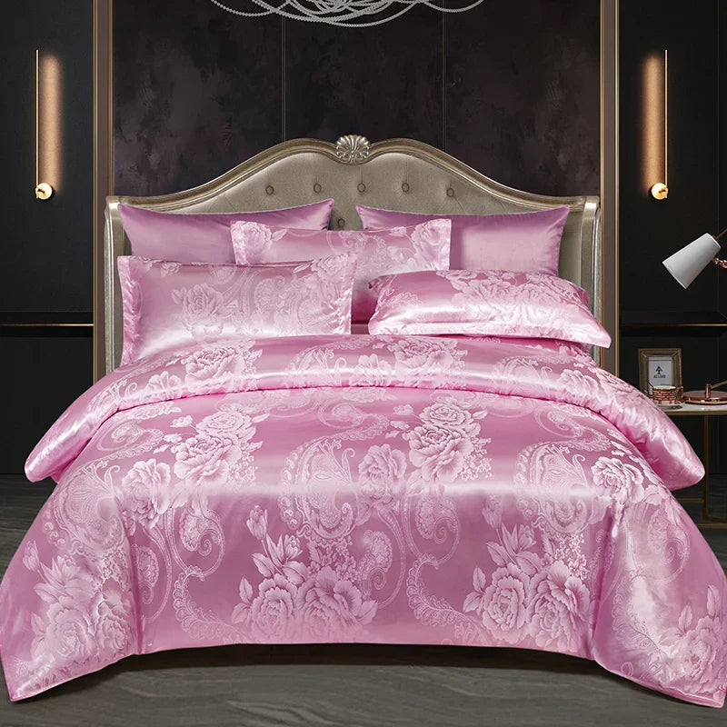 Wostar - Gold and Blue Jacquard Satin Duvet Cover Set