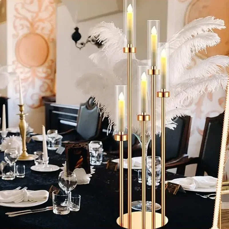 EleganteCandle - Gold 5-Branch Candelabra with Acrylic Accents