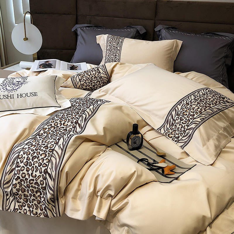 Leopard Grey - 4-Piece Egyptian Cotton Duvet Cover Set