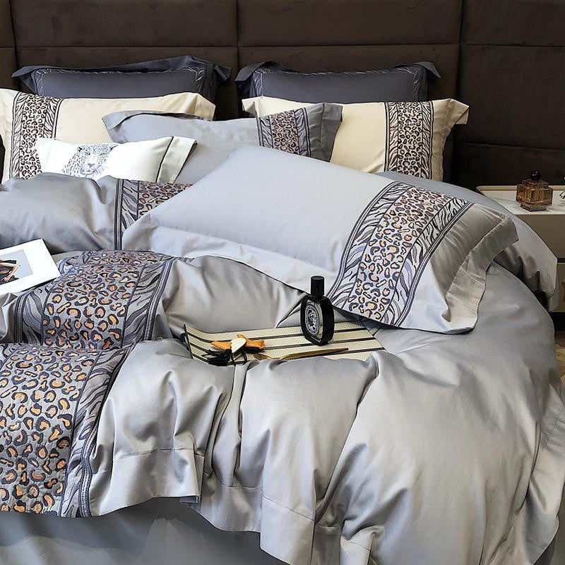 Leopard Grey - 4-Piece Egyptian Cotton Duvet Cover Set