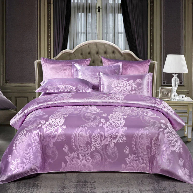 Wostar - Gold and Blue Jacquard Satin Duvet Cover Set