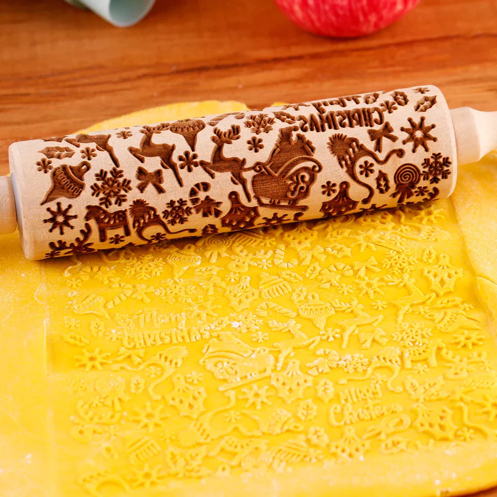 RoulNoel - Festive Wooden Christmas Rolling Pin