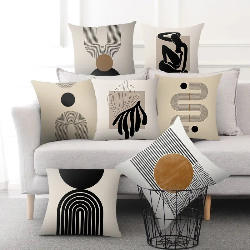 Aurum Cushion Cover - Black and White Abstract Print Decorative Cover