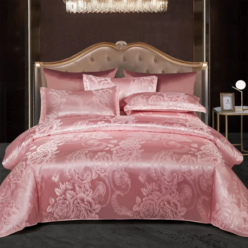 Wostar - Gold and Blue Jacquard Satin Duvet Cover Set