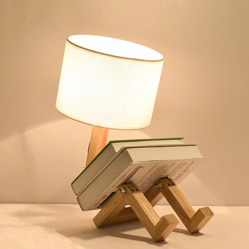 Wooden Robot Lamp - Playful Table Lamp for Desk and Kids' Room