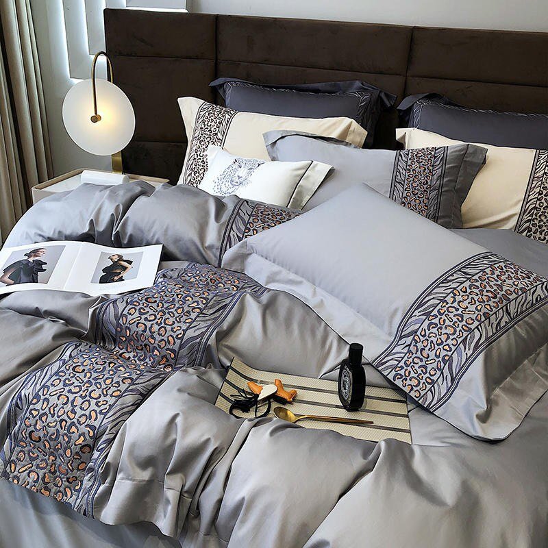 Leopard Grey - 4-Piece Egyptian Cotton Duvet Cover Set