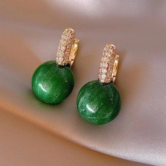 Alina - Boucles d'oreilles perle verte dorée