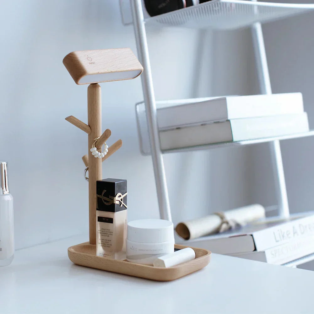 NatureGlow - Dimmable Wooden Table Lamp with Storage