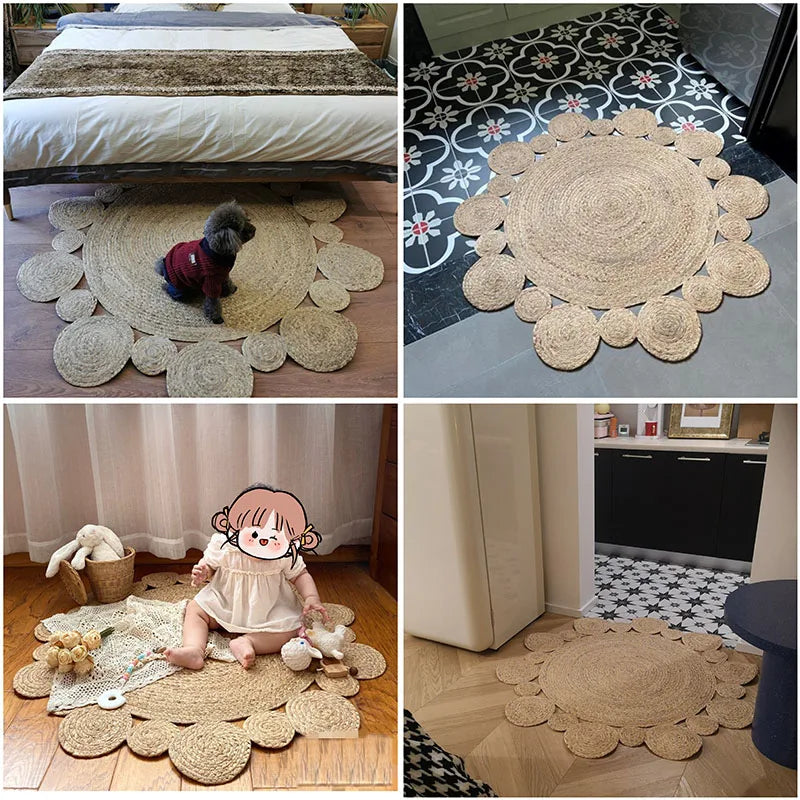 GreenWeave - Tapis Rond Tissé en Fibres Naturelles Durables