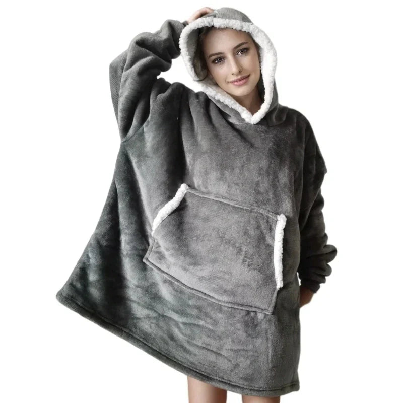 SnugFit - Sherpa-Lined Flannel Hooded Blanket