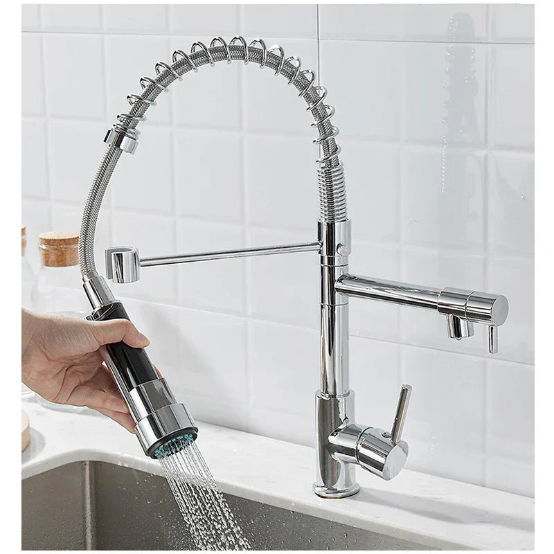 DualFlow - Black and Gold Dual-Spout Brass Kitchen Faucet