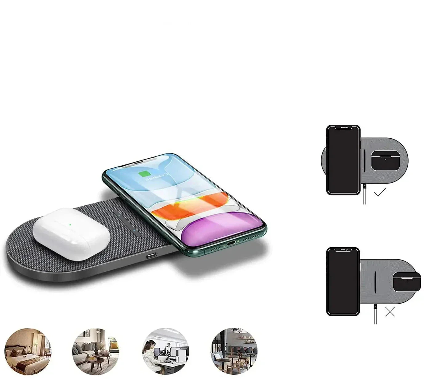 DazzleCharge - Station de charge sans fil double 40W pour smartphone et écouteurs