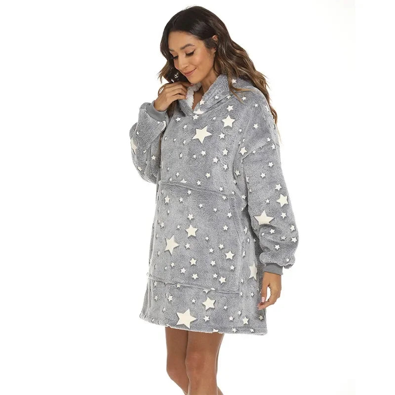 StarlightSnug - Star Print Flannel & Sherpa Hoodie