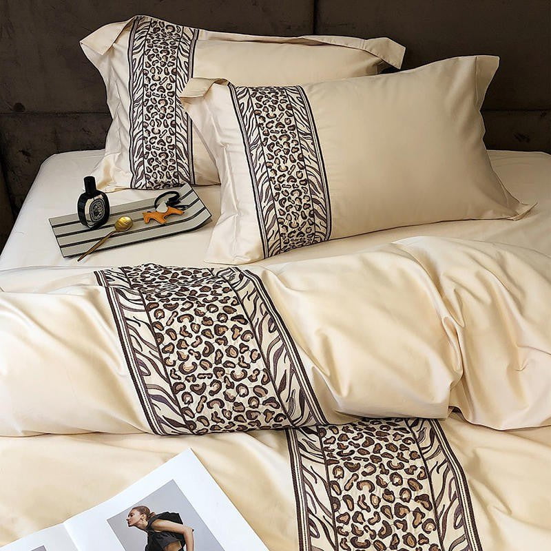 Leopard Grey - 4-Piece Egyptian Cotton Duvet Cover Set