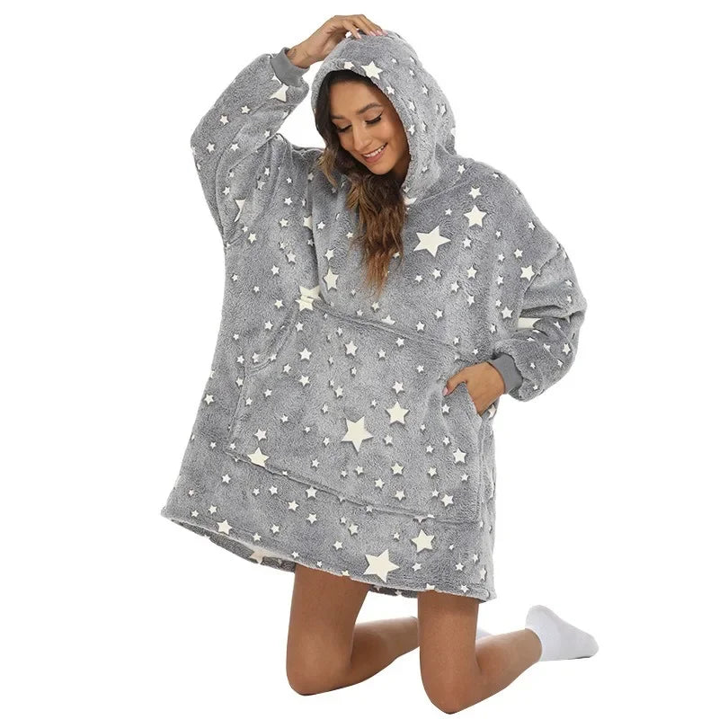 StarlightSnug - Star Print Flannel & Sherpa Hoodie