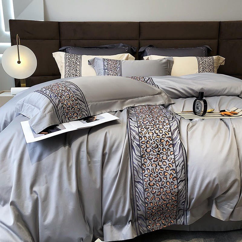 Leopard Grey - 4-Piece Egyptian Cotton Duvet Cover Set