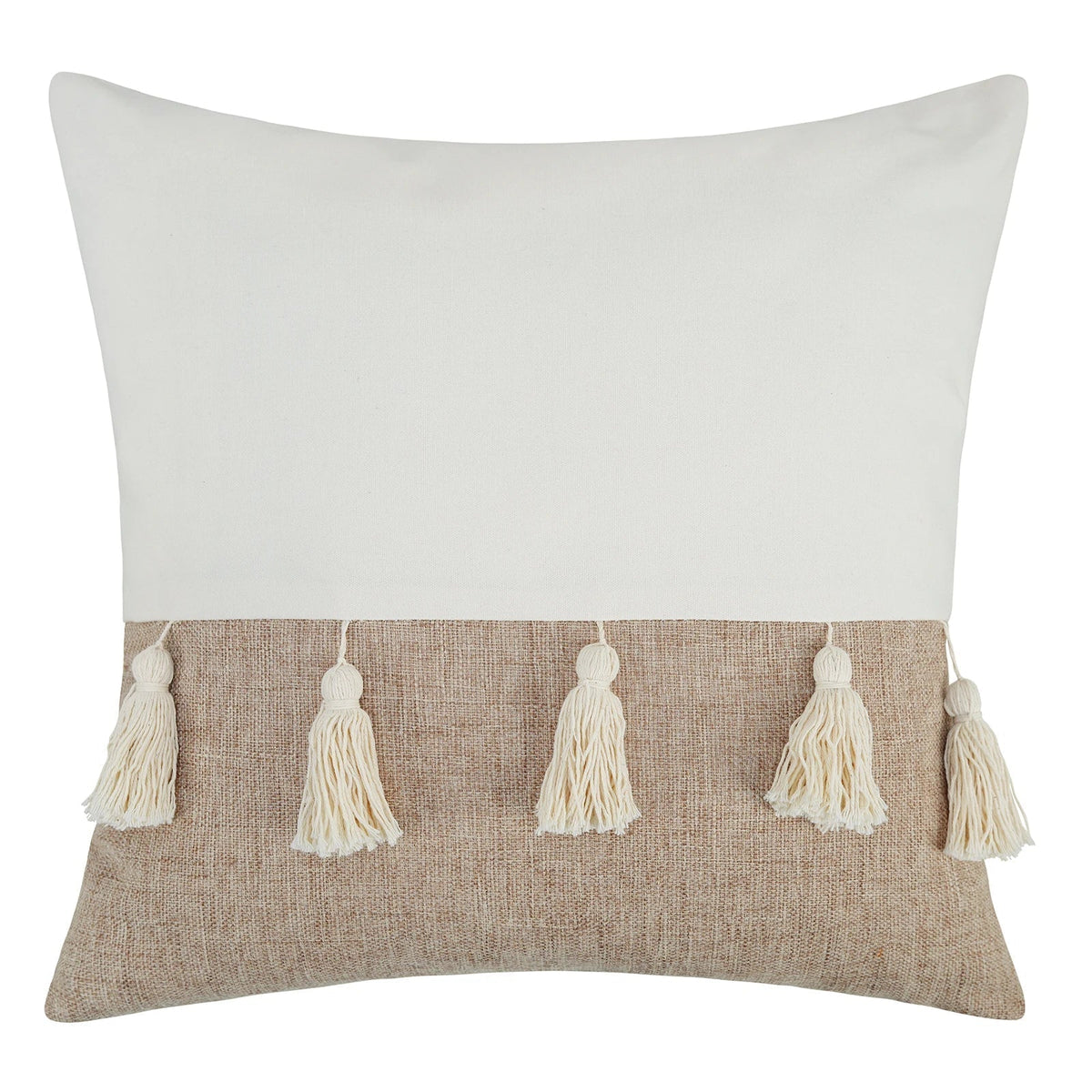Bohemian - Beige Cushion Cover with Geometric Pattern and Fringe