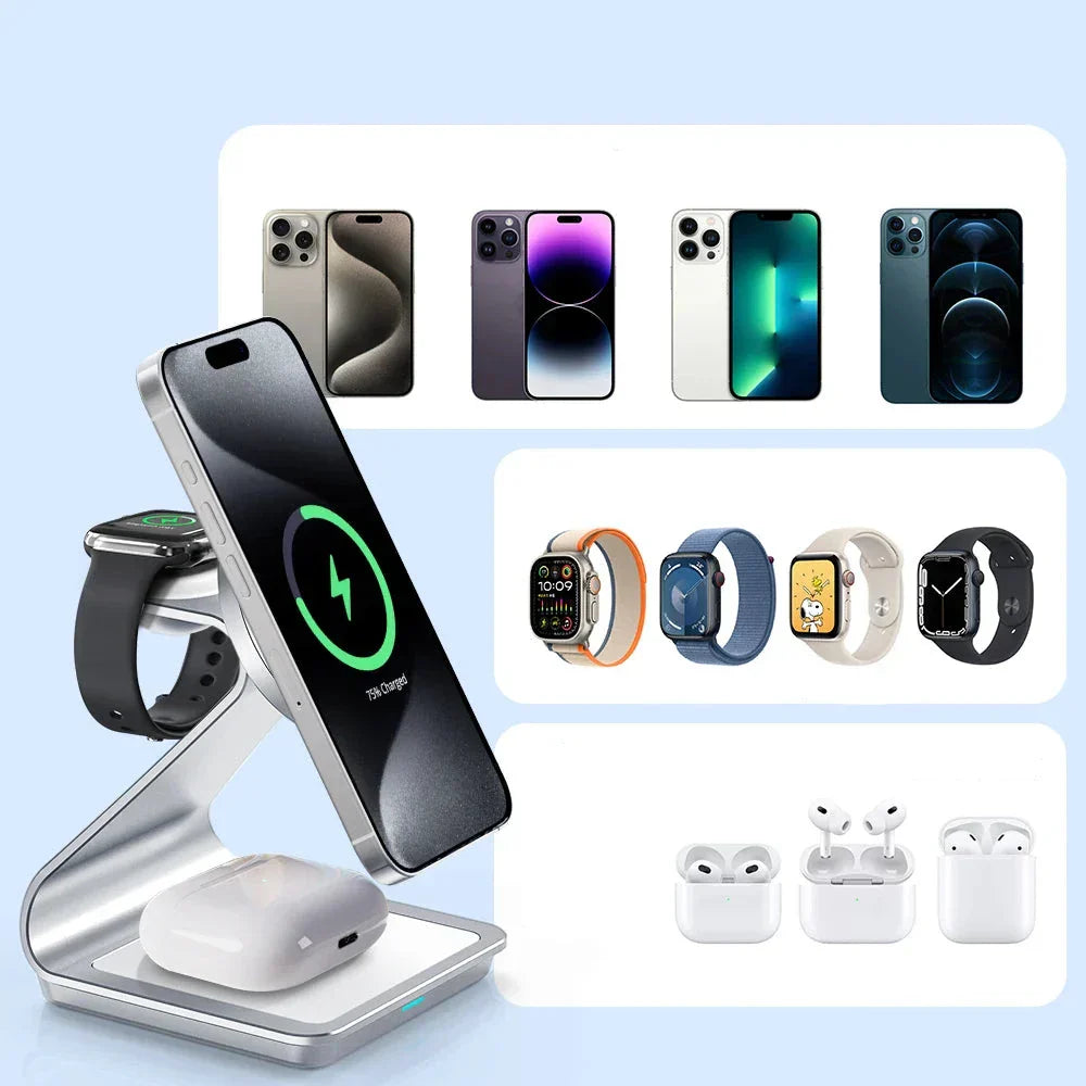 ChargeMaster 3-en-1 - Chargeur sans fil rapide 30W pour iPhone, Apple Watch et AirPods
