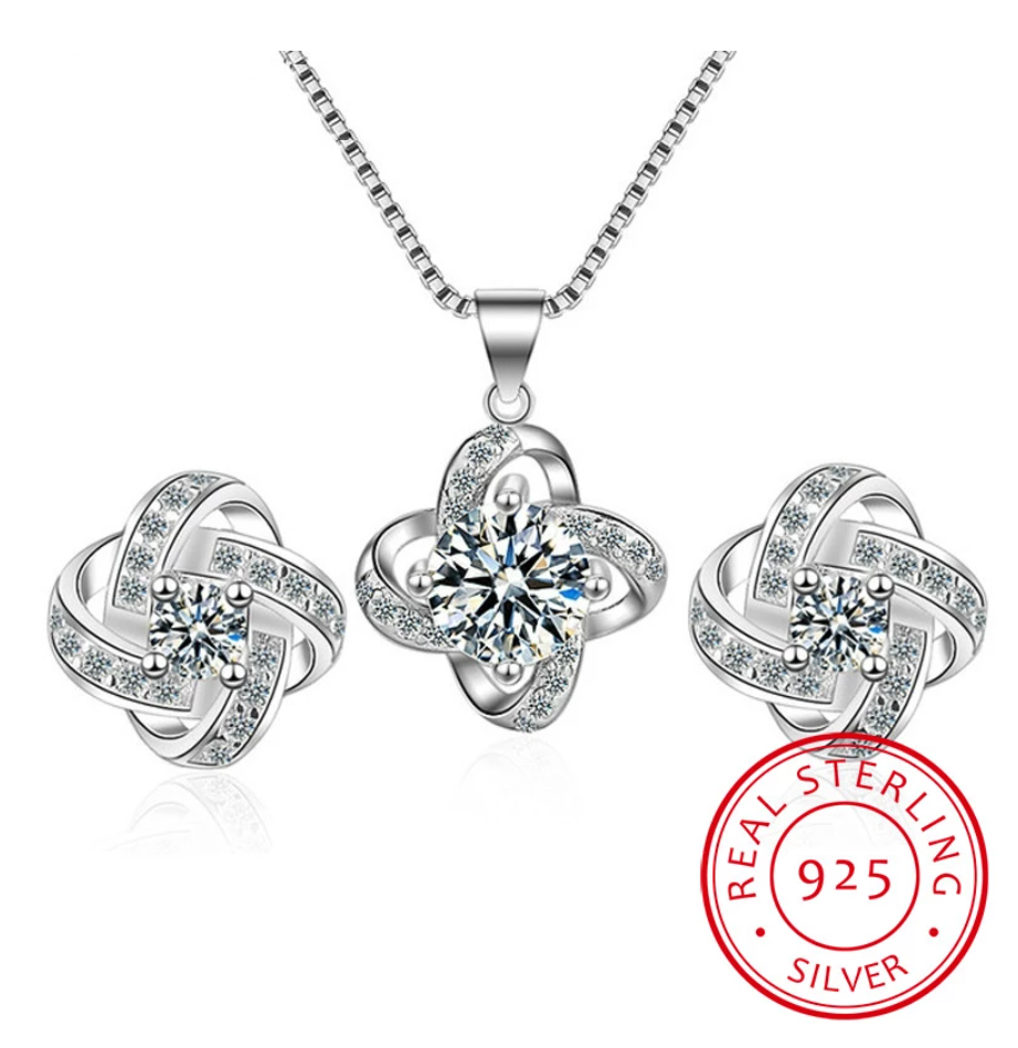 Parure Nœud d'Amour Collier et Boucles - Cadeau