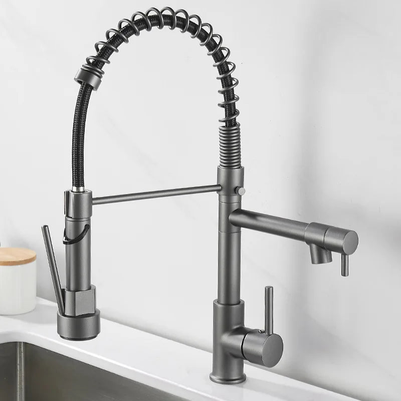 DualFlow - Black and Gold Dual-Spout Brass Kitchen Faucet