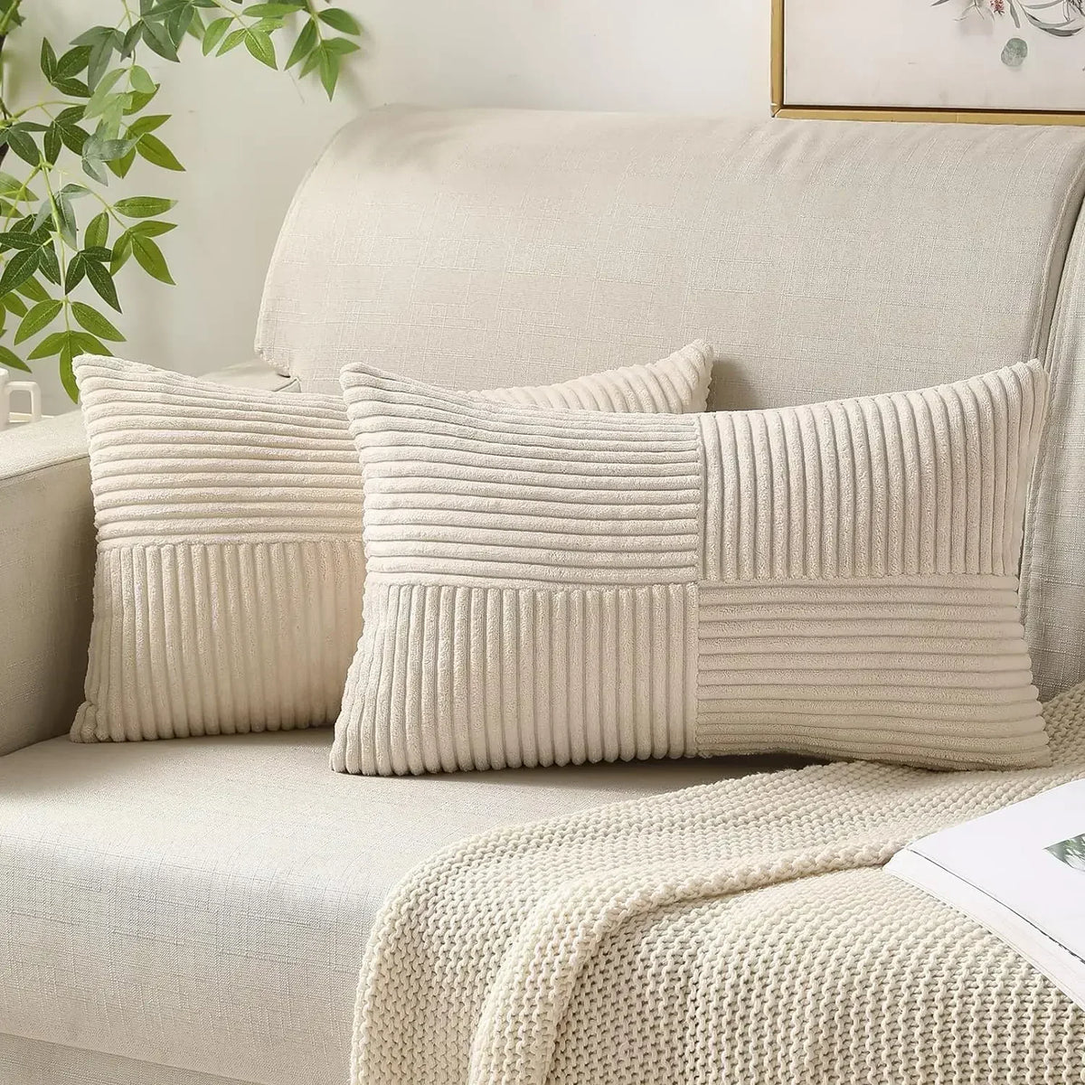 VelvetAura Cushion Covers - Striped Corduroy Velvet, Set of 2