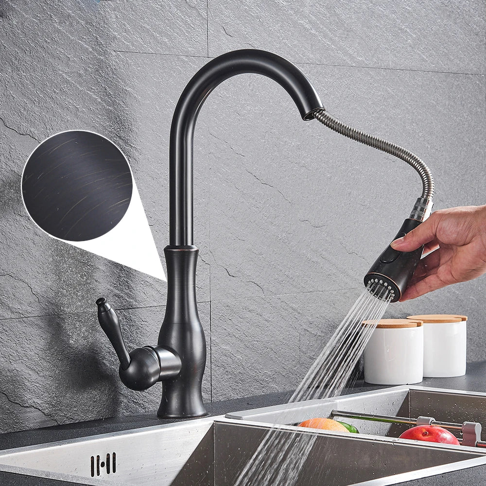 GlamFaucet - Gold Kitchen Mixer Tap with Pull-Out Sprayer