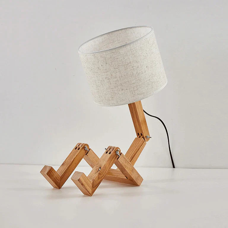 Wooden Robot Lamp - Playful Table Lamp for Desk and Kids' Room