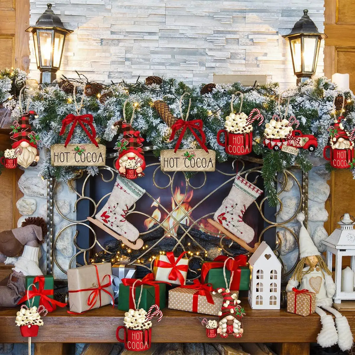 GnomeMagic - Set of 24 Hanging Wooden Christmas Ornaments
