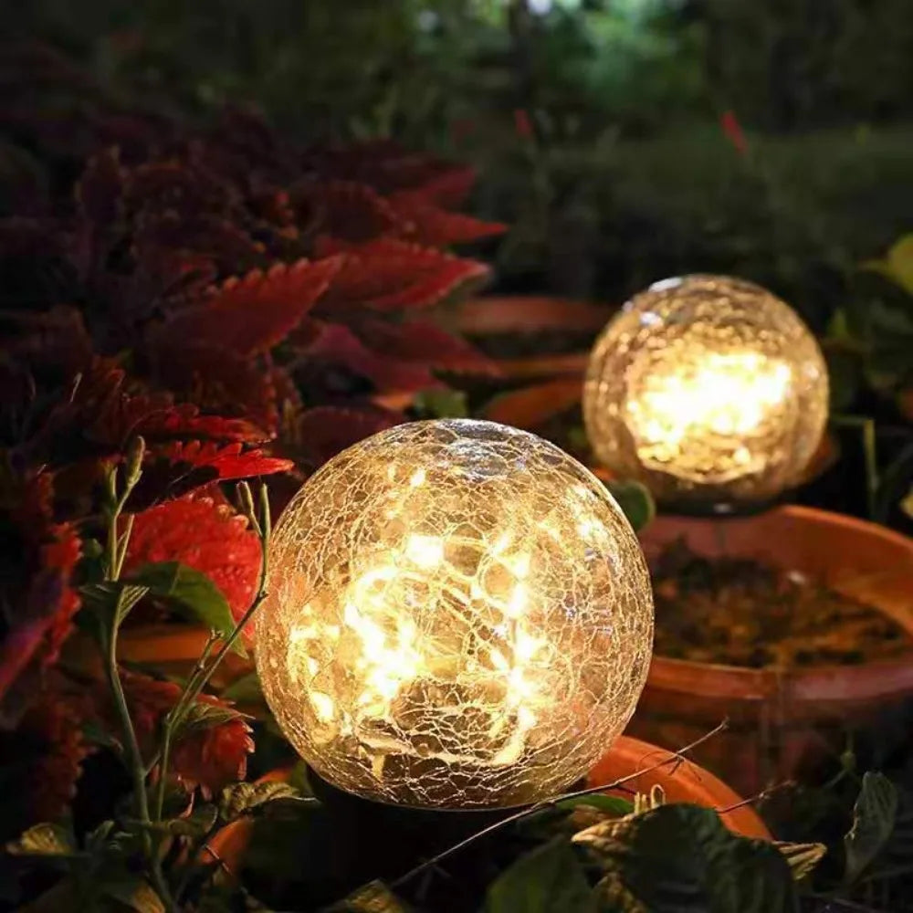 SparkleSphere Light - Lampe solaire de jardin en verre craquelé