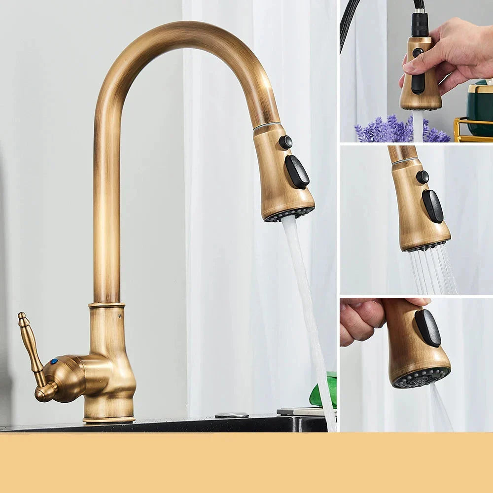 VintageTap - Retro Kitchen Faucet with Aged Brass Finish