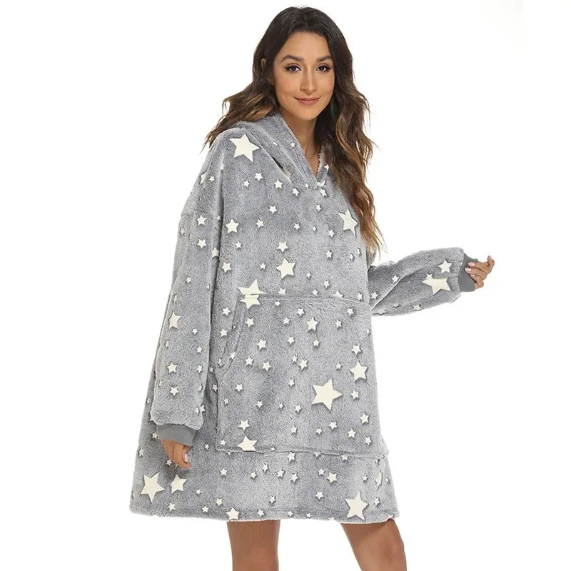 StarlightSnug - Star Print Flannel & Sherpa Hoodie