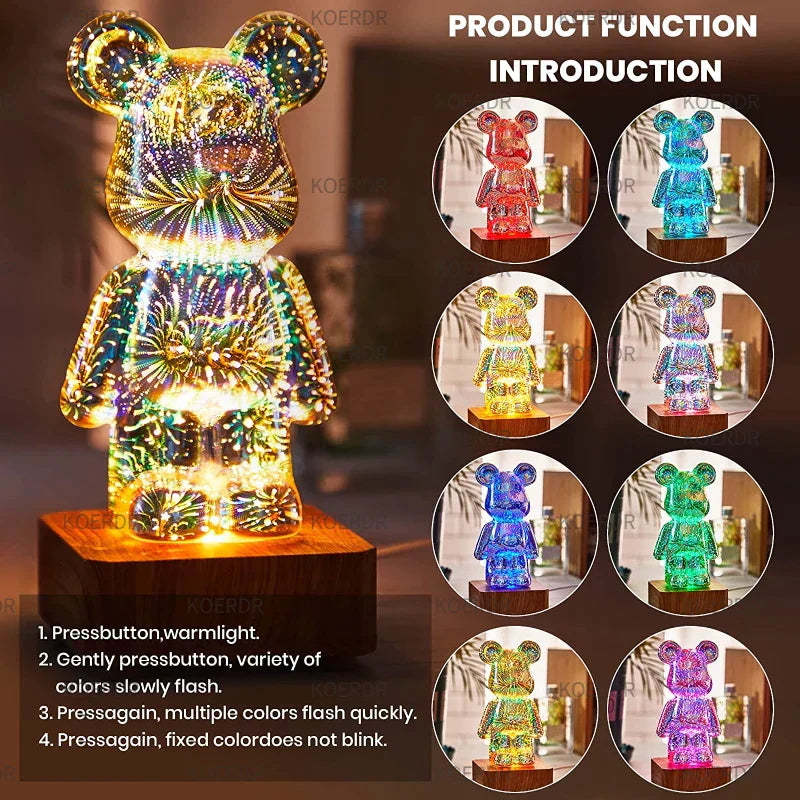 StarBear - Lampe 3D Effet Feux d'Artifice Magique