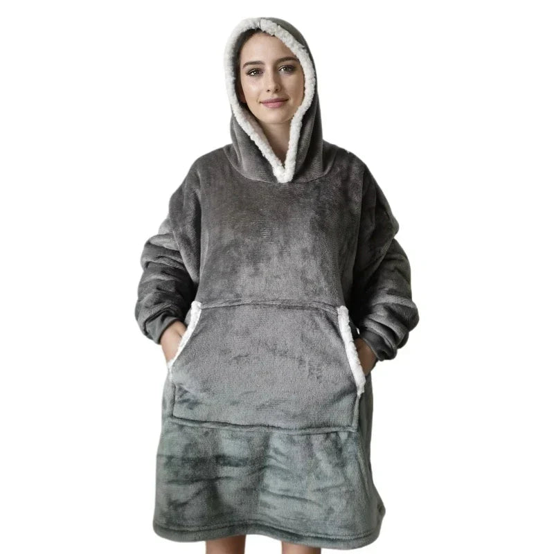 SnugFit - Sherpa-Lined Flannel Hooded Blanket