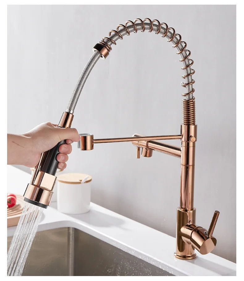 DualFlow - Black and Gold Dual-Spout Brass Kitchen Faucet