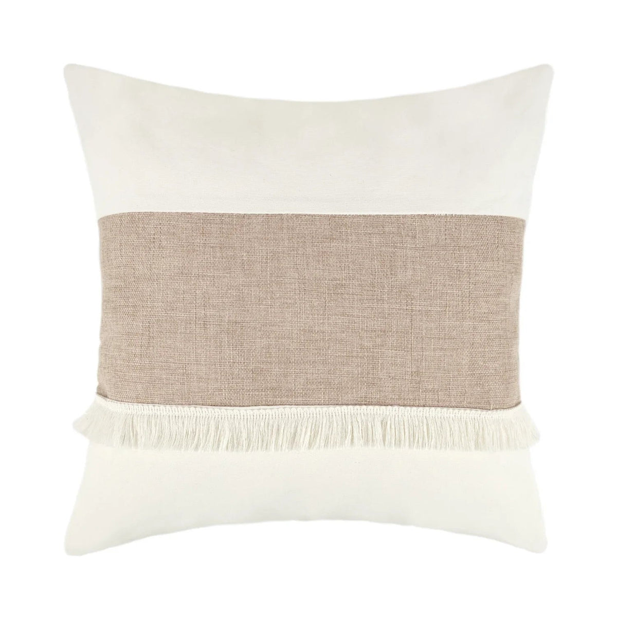 Bohemian - Beige Cushion Cover with Geometric Pattern and Fringe