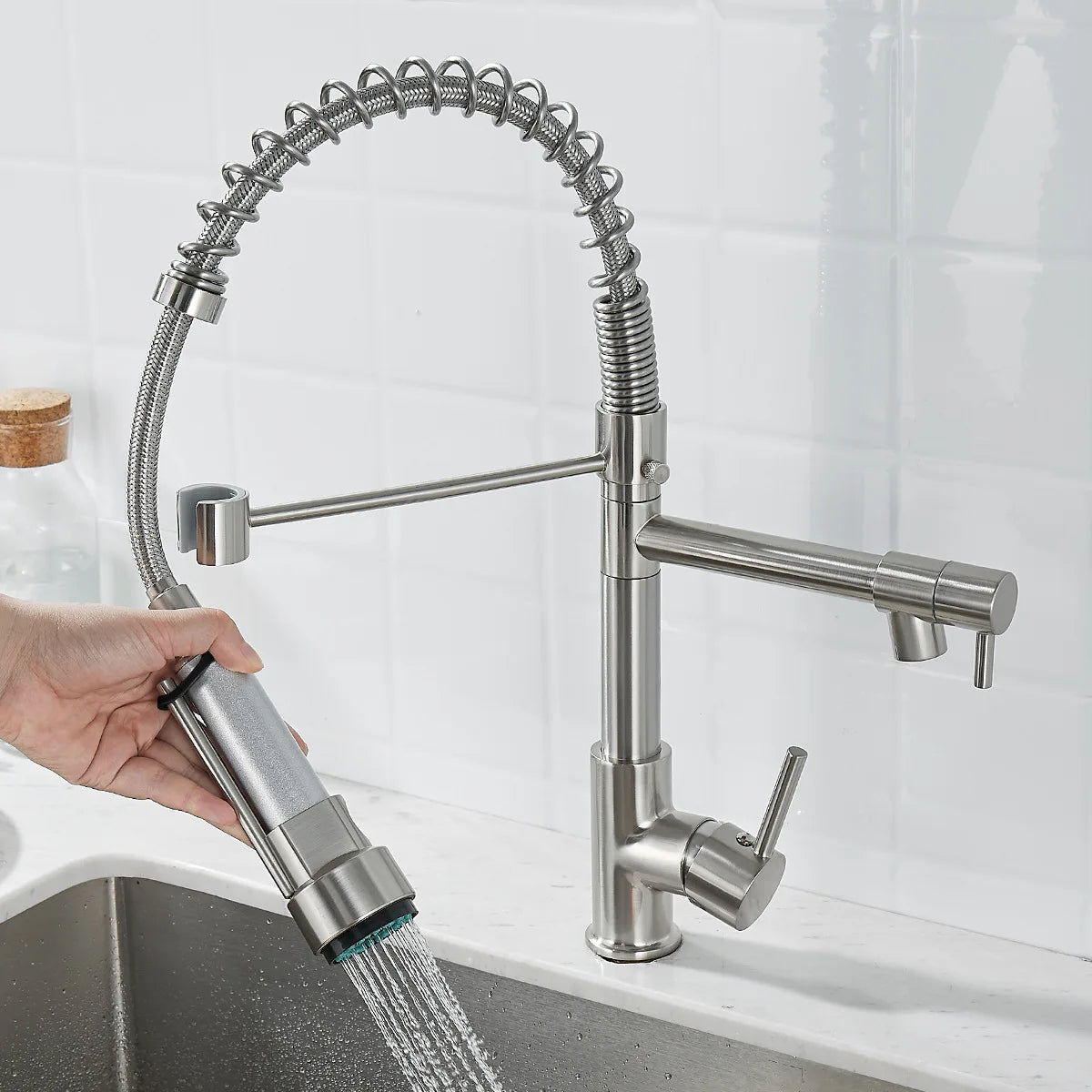 DualFlow - Black and Gold Dual-Spout Brass Kitchen Faucet