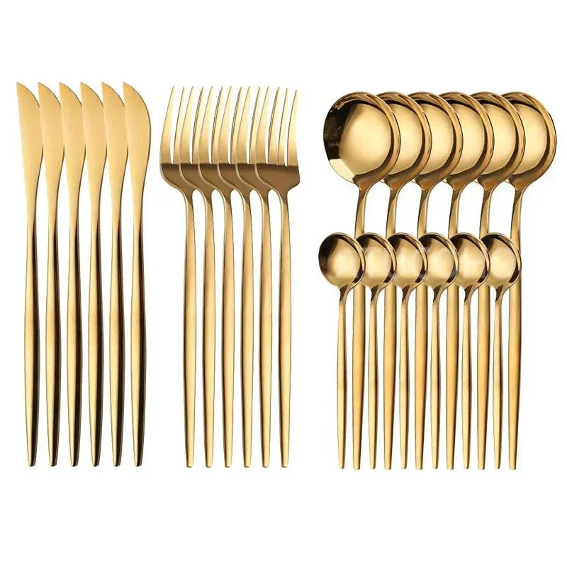 IvoraGold - Golden 24-Piece Stainless Steel Cutlery Set