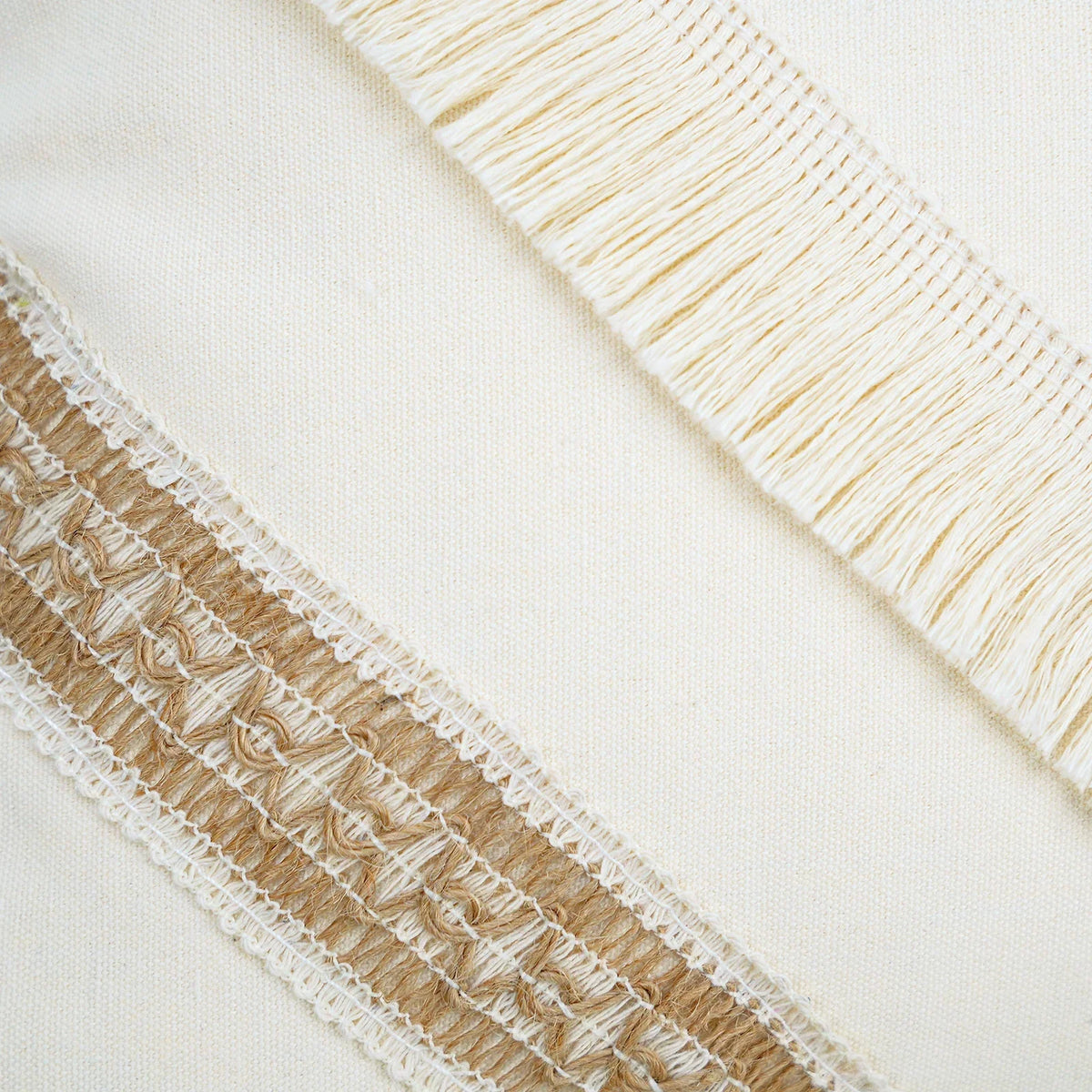 Bohemian - Beige Cushion Cover with Geometric Pattern and Fringe