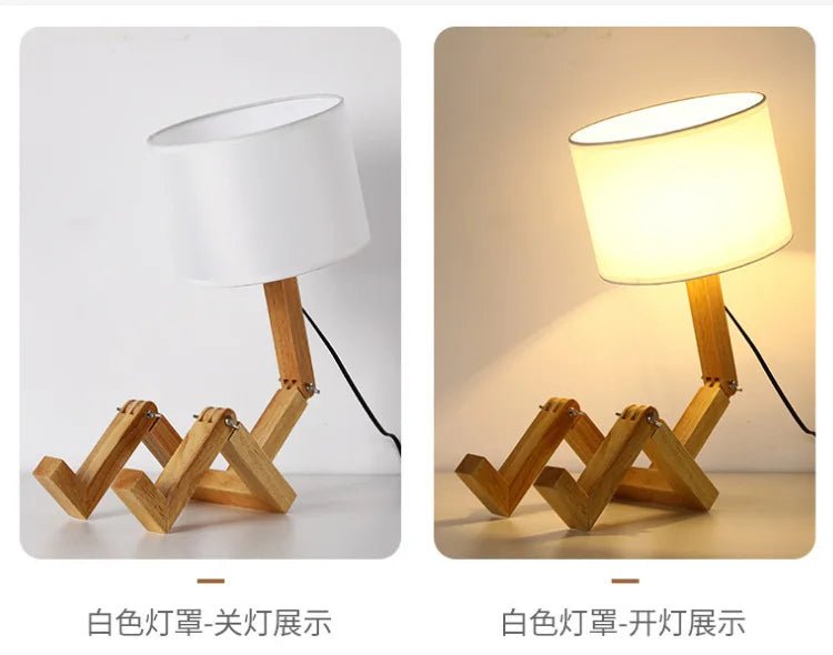 Wooden Robot Lamp - Playful Table Lamp for Desk and Kids' Room