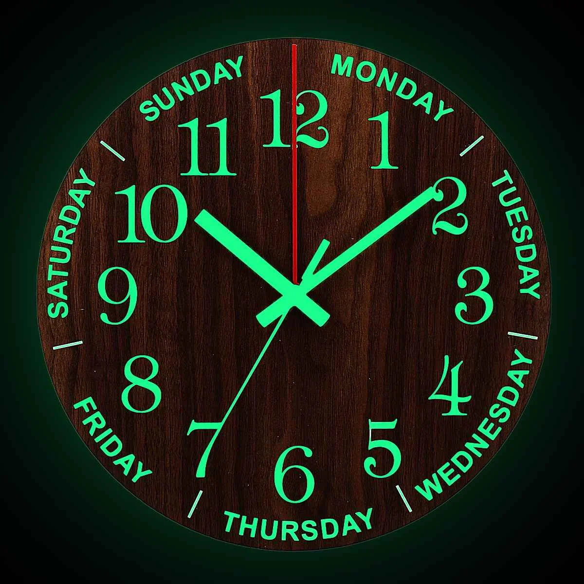 GlowClock - Wooden Wall Clock with Glow-in-the-Dark Numbers