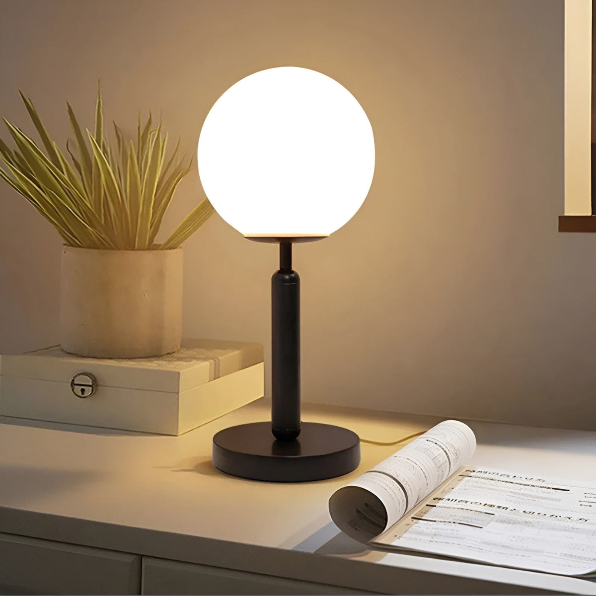SphereShine - Glass and Brass Table Lamp with LED Lighting